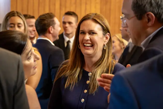 Governor Sarah Huckabee Sanders greets guests on arrival